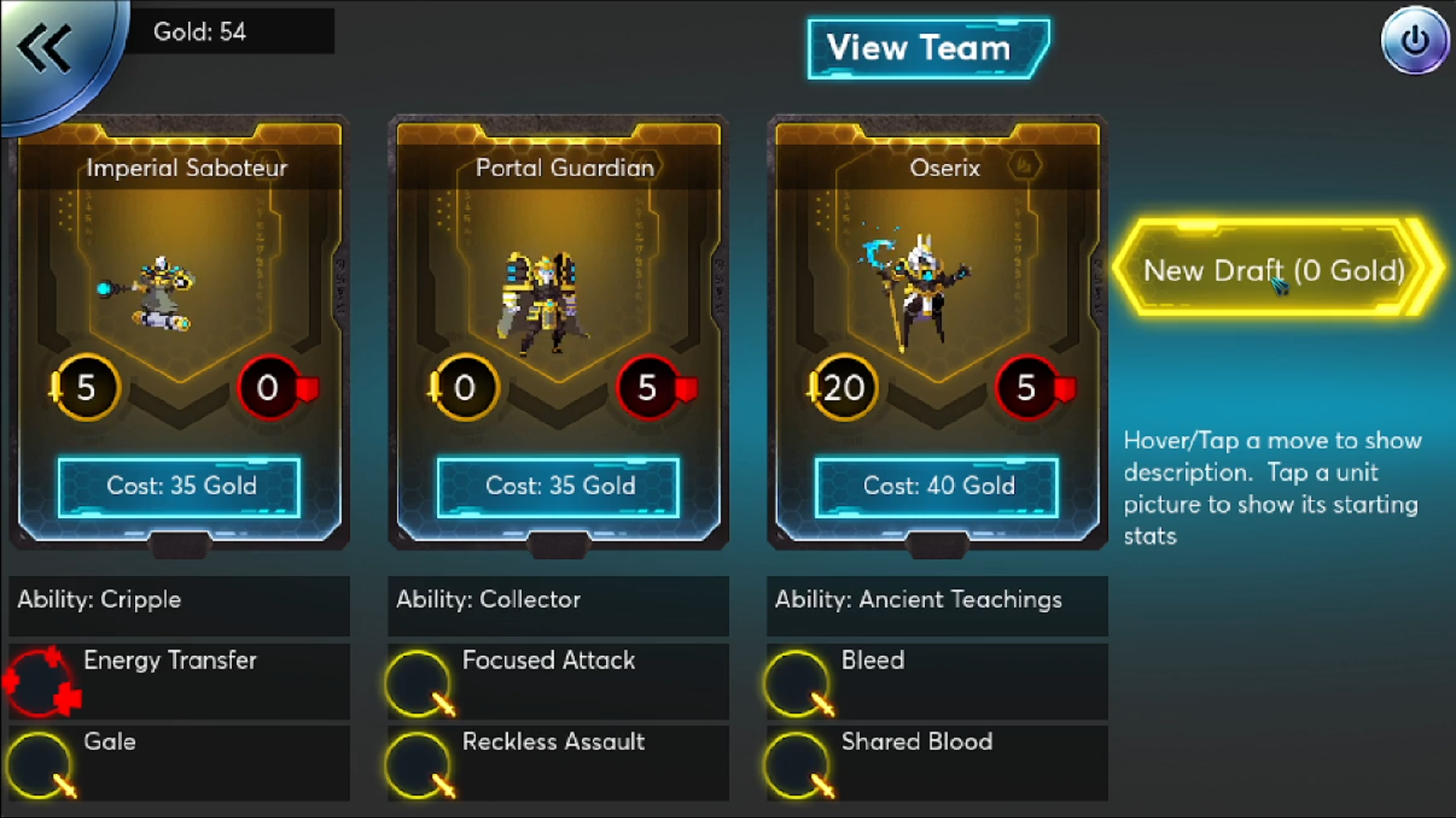 screenshot of unit select screen